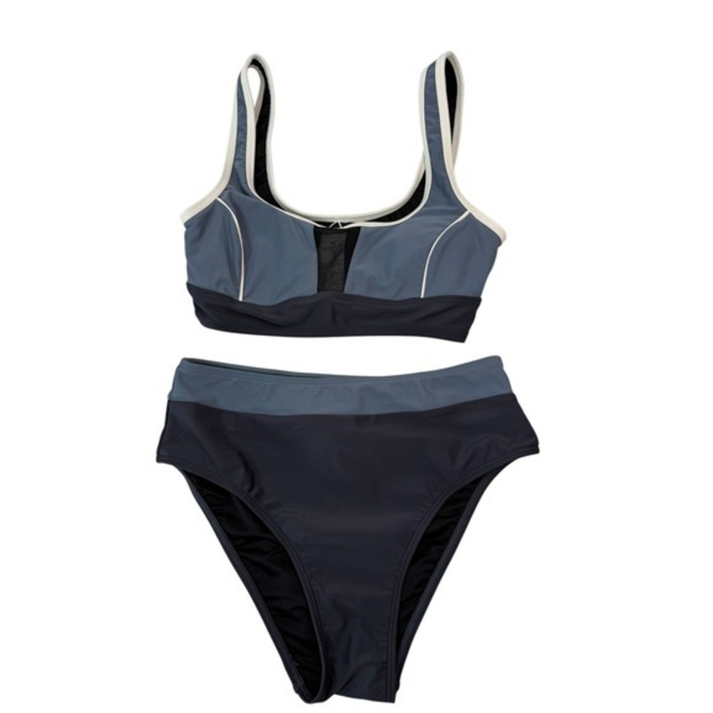 Cupshe NWT Dark Grey Color Block High Waisted Bikini Set Mesh Inlay Size XS